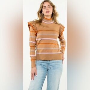 THML NWT Venus Striped Knit Sweater Casual Career Cinnamon Size Medium